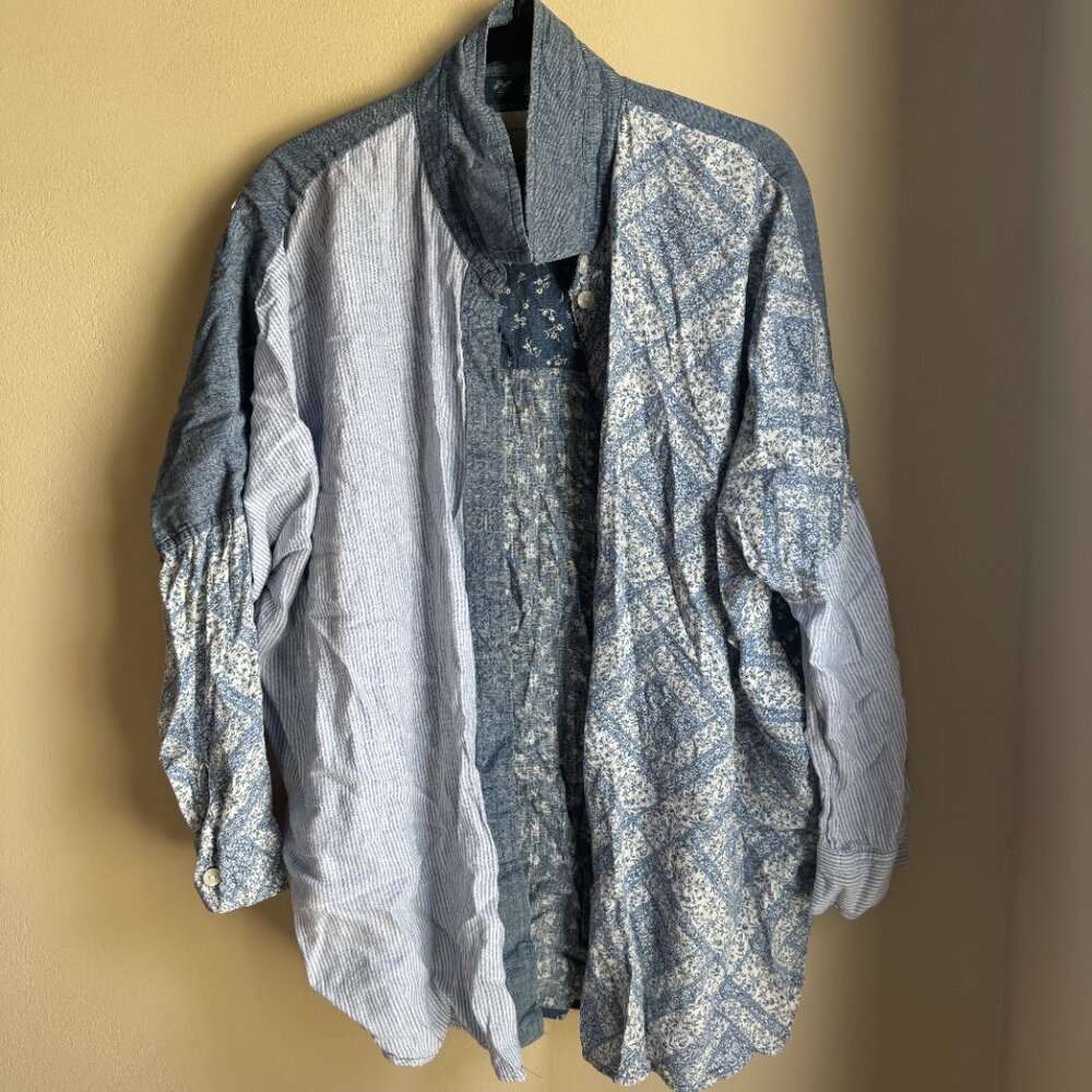 American Eagle Chambray Blue Patchwork Oversized … - image 4
